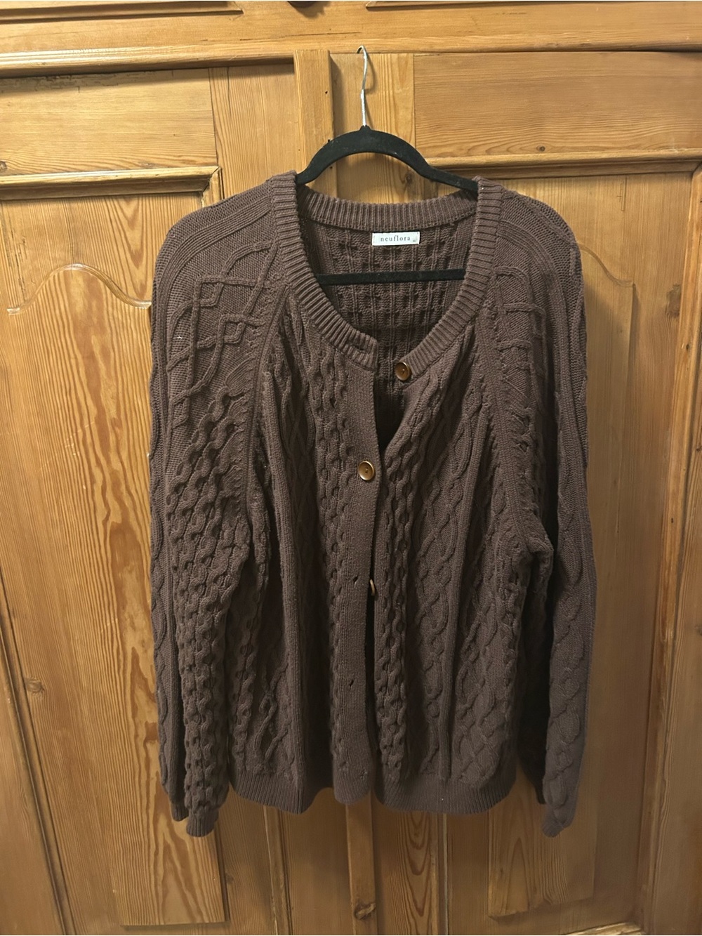 Neuflora Brown Cable Knit Button-Front Cardigan